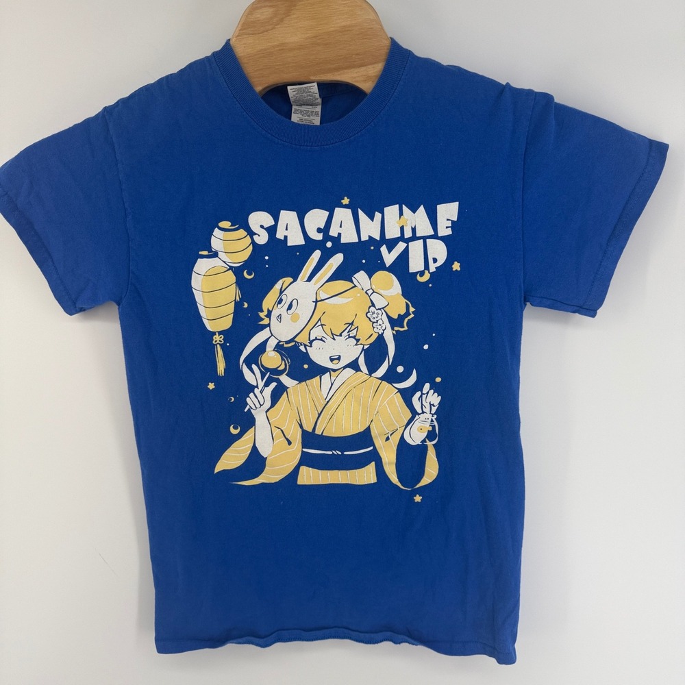 Gildan SacAnime VIP Blue Graphic T-Shirt Small Anime Girl Convention Tee